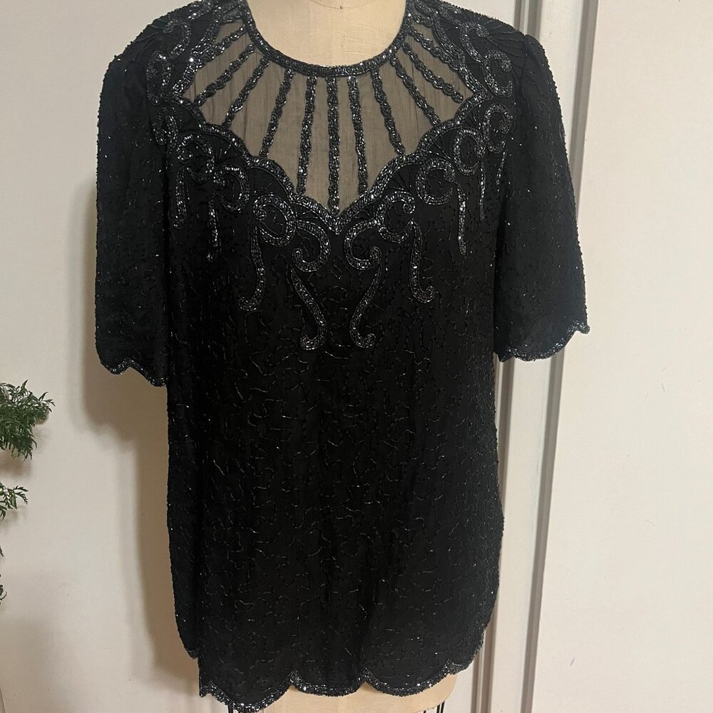 Vintage BRILLIANTE BY J.A. Beaded and Sequined  Silk Top Size‎ 1X